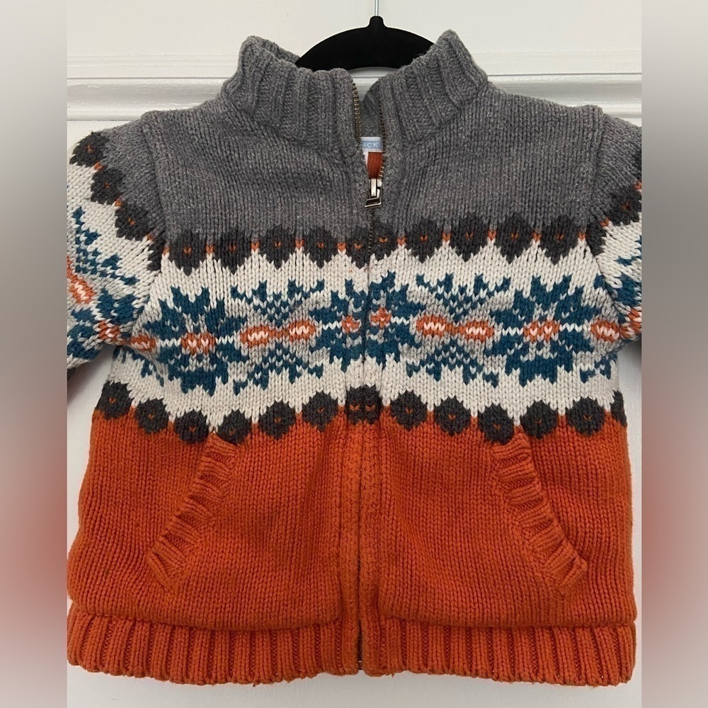 Janie And Jack Wool Cotton Blend Kids Knit Sweater Jacket Orange Gray Blue - Picture 2 of 14
